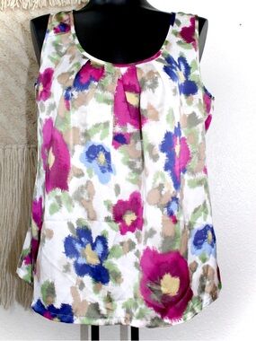 Charter Club Size 12 Sleeveless Floral Print Tank multi color blouse